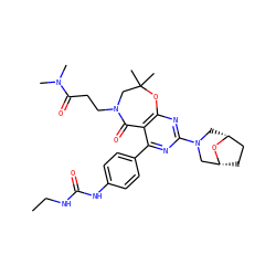 CCNC(=O)Nc1ccc(-c2nc(N3C[C@@H]4CC[C@H](C3)O4)nc3c2C(=O)N(CCC(=O)N(C)C)CC(C)(C)O3)cc1 ZINC000225299062