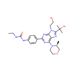 CCNC(=O)Nc1ccc(-c2nc(N3CCOC[C@@H]3C)c3nc(C(C)(C)O)n(CCO)c3n2)cc1 ZINC000096283248