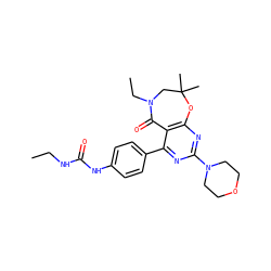 CCNC(=O)Nc1ccc(-c2nc(N3CCOCC3)nc3c2C(=O)N(CC)CC(C)(C)O3)cc1 ZINC000225297408
