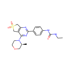 CCNC(=O)Nc1ccc(-c2nc3c(c(N4CCOC[C@@H]4C)n2)CS(=O)(=O)C3)cc1 ZINC000084670383