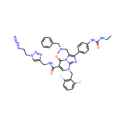 CCNC(=O)Nc1ccc(-c2nc3n(Cc4c(F)cccc4F)cc(C(=O)NCc4cn(CCN=[N+]=[N-])nn4)c(=O)n3c2CN(C)Cc2ccccc2)cc1 ZINC000095542094