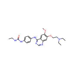 CCNC(=O)Nc1ccc(Nc2ncnc3cc(OCCN(CC)CC)c(OC)cc23)cc1 ZINC000084636087