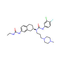CCNC(=O)Nc1ccc2c(c1)C[C@H](N(CCCN1CCN(C)CC1)C(=O)Nc1ccc(F)c(Cl)c1)CC2 ZINC000038149788