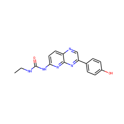 CCNC(=O)Nc1ccc2ncc(-c3ccc(O)cc3)nc2n1 ZINC000148614046