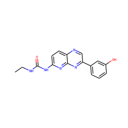 CCNC(=O)Nc1ccc2ncc(-c3cccc(O)c3)nc2n1 ZINC000149347559