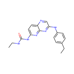CCNC(=O)Nc1ccc2ncc(Nc3ccc(CC)cc3)nc2n1 ZINC000165541724
