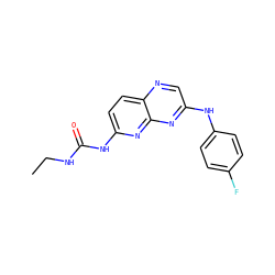 CCNC(=O)Nc1ccc2ncc(Nc3ccc(F)cc3)nc2n1 ZINC000150090387