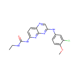CCNC(=O)Nc1ccc2ncc(Nc3ccc(OC)c(Cl)c3)nc2n1 ZINC000169711831