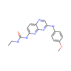 CCNC(=O)Nc1ccc2ncc(Nc3ccc(OC)cc3)nc2n1 ZINC000165062216