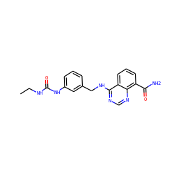 CCNC(=O)Nc1cccc(CNc2ncnc3c(C(N)=O)cccc23)c1 ZINC000114348693