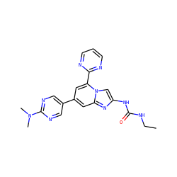 CCNC(=O)Nc1cn2c(-c3ncccn3)cc(-c3cnc(N(C)C)nc3)cc2n1 ZINC000045290155
