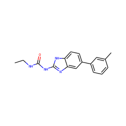 CCNC(=O)Nc1nc2cc(-c3cccc(C)c3)ccc2[nH]1 ZINC000095604755