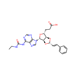 CCNC(=O)Nc1ncnc2c1ncn2[C@@H]1O[C@H](CCC(=O)O)[C@H]2O[C@H](/C=C/c3ccccc3)O[C@H]21 ZINC000029125221