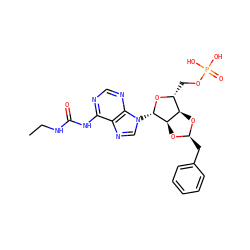 CCNC(=O)Nc1ncnc2c1ncn2[C@@H]1O[C@H](COP(=O)(O)O)[C@H]2O[C@@H](Cc3ccccc3)O[C@H]21 ZINC000029135150