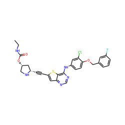 CCNC(=O)O[C@H]1CN[C@@H](C#Cc2cc3ncnc(Nc4ccc(OCc5cccc(F)c5)c(Cl)c4)c3s2)C1 ZINC000044404618