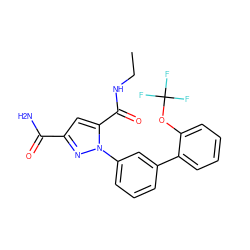 CCNC(=O)c1cc(C(N)=O)nn1-c1cccc(-c2ccccc2OC(F)(F)F)c1 ZINC000066260028