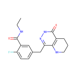 CCNC(=O)c1cc(Cc2n[nH]c(=O)c3c2NCCC3)ccc1F ZINC000084689922