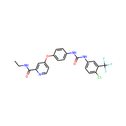 CCNC(=O)c1cc(Oc2ccc(NC(=O)Nc3ccc(Cl)c(C(F)(F)F)c3)cc2)ccn1 ZINC000013589528
