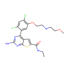 CCNC(=O)c1cc2c(-c3cc(OCCNCCOC)c(Cl)cc3Cl)nc(N)nc2s1 ZINC000037246102
