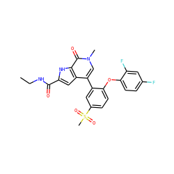 CCNC(=O)c1cc2c(-c3cc(S(C)(=O)=O)ccc3Oc3ccc(F)cc3F)cn(C)c(=O)c2[nH]1 ZINC000146766641