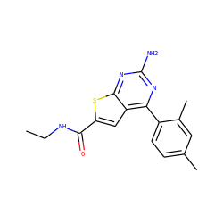 CCNC(=O)c1cc2c(-c3ccc(C)cc3C)nc(N)nc2s1 ZINC000037246113