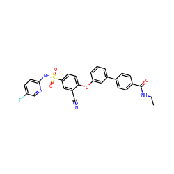 CCNC(=O)c1ccc(-c2cccc(Oc3ccc(S(=O)(=O)Nc4ccc(F)cn4)cc3C#N)c2)cc1 ZINC000095585110