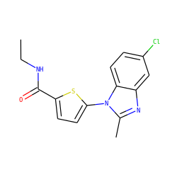 CCNC(=O)c1ccc(-n2c(C)nc3cc(Cl)ccc32)s1 ZINC000169701598