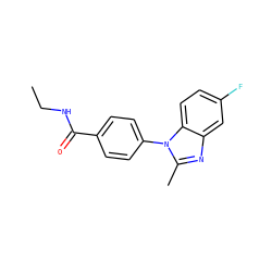 CCNC(=O)c1ccc(-n2c(C)nc3cc(F)ccc32)cc1 ZINC000169701625