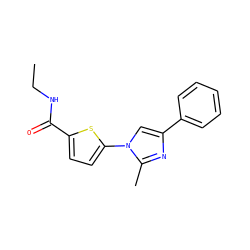 CCNC(=O)c1ccc(-n2cc(-c3ccccc3)nc2C)s1 ZINC000169701616
