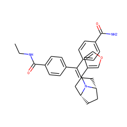 CCNC(=O)c1ccc(C(=C2C[C@@H]3CC[C@H](C2)N3Cc2ccoc2)c2ccc(C(N)=O)cc2)cc1 ZINC000028456013