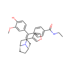 CCNC(=O)c1ccc(C(=C2C[C@@H]3CC[C@H](C2)N3Cc2ccoc2)c2ccc(O)c(OC)c2)cc1 ZINC000028456606