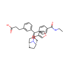 CCNC(=O)c1ccc(C(=C2C[C@@H]3CC[C@H](C2)N3Cc2ccoc2)c2cccc(CCC(=O)O)c2)cc1 ZINC000028383809