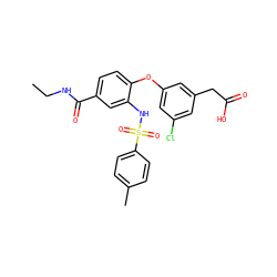 CCNC(=O)c1ccc(Oc2cc(Cl)cc(CC(=O)O)c2)c(NS(=O)(=O)c2ccc(C)cc2)c1 ZINC000045258092