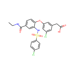CCNC(=O)c1ccc(Oc2cc(Cl)cc(CC(=O)O)c2)c(NS(=O)(=O)c2ccc(Cl)cc2)c1 ZINC000049694947