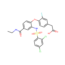 CCNC(=O)c1ccc(Oc2ccc(CC(=O)O)cc2F)c(NS(=O)(=O)c2ccc(Cl)cc2Cl)c1 ZINC000049694875
