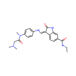 CCNC(=O)c1ccc2c(c1)NC(=O)/C2=C\Nc1ccc(N(C)C(=O)CN(C)C)cc1 ZINC000064527457