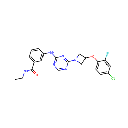 CCNC(=O)c1cccc(Nc2ncnc(N3CC(Oc4ccc(Cl)cc4F)C3)n2)c1 ZINC000118716709