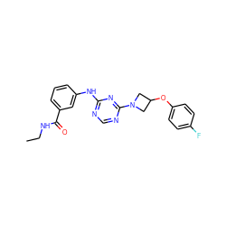 CCNC(=O)c1cccc(Nc2ncnc(N3CC(Oc4ccc(F)cc4)C3)n2)c1 ZINC001772613919