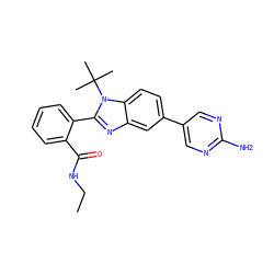 CCNC(=O)c1ccccc1-c1nc2cc(-c3cnc(N)nc3)ccc2n1C(C)(C)C ZINC000146235916