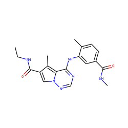 CCNC(=O)c1cn2ncnc(Nc3cc(C(=O)NC)ccc3C)c2c1C ZINC000064426535