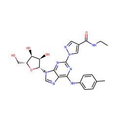 CCNC(=O)c1cnn(-c2nc(Nc3ccc(C)cc3)c3ncn([C@@H]4O[C@H](CO)[C@@H](O)[C@H]4O)c3n2)c1 ZINC000028817744