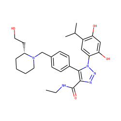 CCNC(=O)c1nnn(-c2cc(C(C)C)c(O)cc2O)c1-c1ccc(CN2CCCC[C@@H]2CCO)cc1 ZINC000169311421
