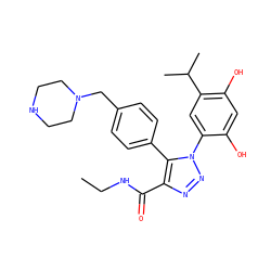 CCNC(=O)c1nnn(-c2cc(C(C)C)c(O)cc2O)c1-c1ccc(CN2CCNCC2)cc1 ZINC000169311428