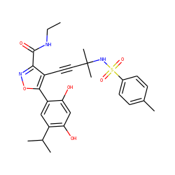 CCNC(=O)c1noc(-c2cc(C(C)C)c(O)cc2O)c1C#CC(C)(C)NS(=O)(=O)c1ccc(C)cc1 ZINC000474605269