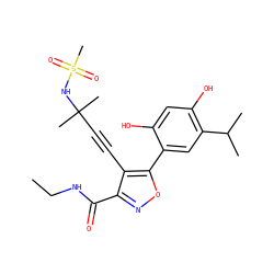 CCNC(=O)c1noc(-c2cc(C(C)C)c(O)cc2O)c1C#CC(C)(C)NS(C)(=O)=O ZINC000474607171