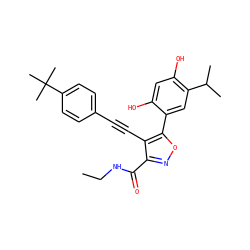 CCNC(=O)c1noc(-c2cc(C(C)C)c(O)cc2O)c1C#Cc1ccc(C(C)(C)C)cc1 ZINC000473097048