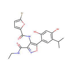 CCNC(=O)c1noc(-c2cc(C(C)C)c(O)cc2O)c1NC(=O)c1ccc(Br)o1 ZINC000082157696