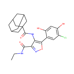 CCNC(=O)c1noc(-c2cc(Cl)c(O)cc2O)c1NC(=O)C12CC3CC(CC(C3)C1)C2 ZINC000073222084