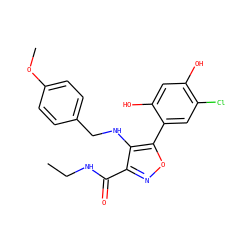 CCNC(=O)c1noc(-c2cc(Cl)c(O)cc2O)c1NCc1ccc(OC)cc1 ZINC000082157535