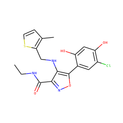CCNC(=O)c1noc(-c2cc(Cl)c(O)cc2O)c1NCc1sccc1C ZINC000082158386